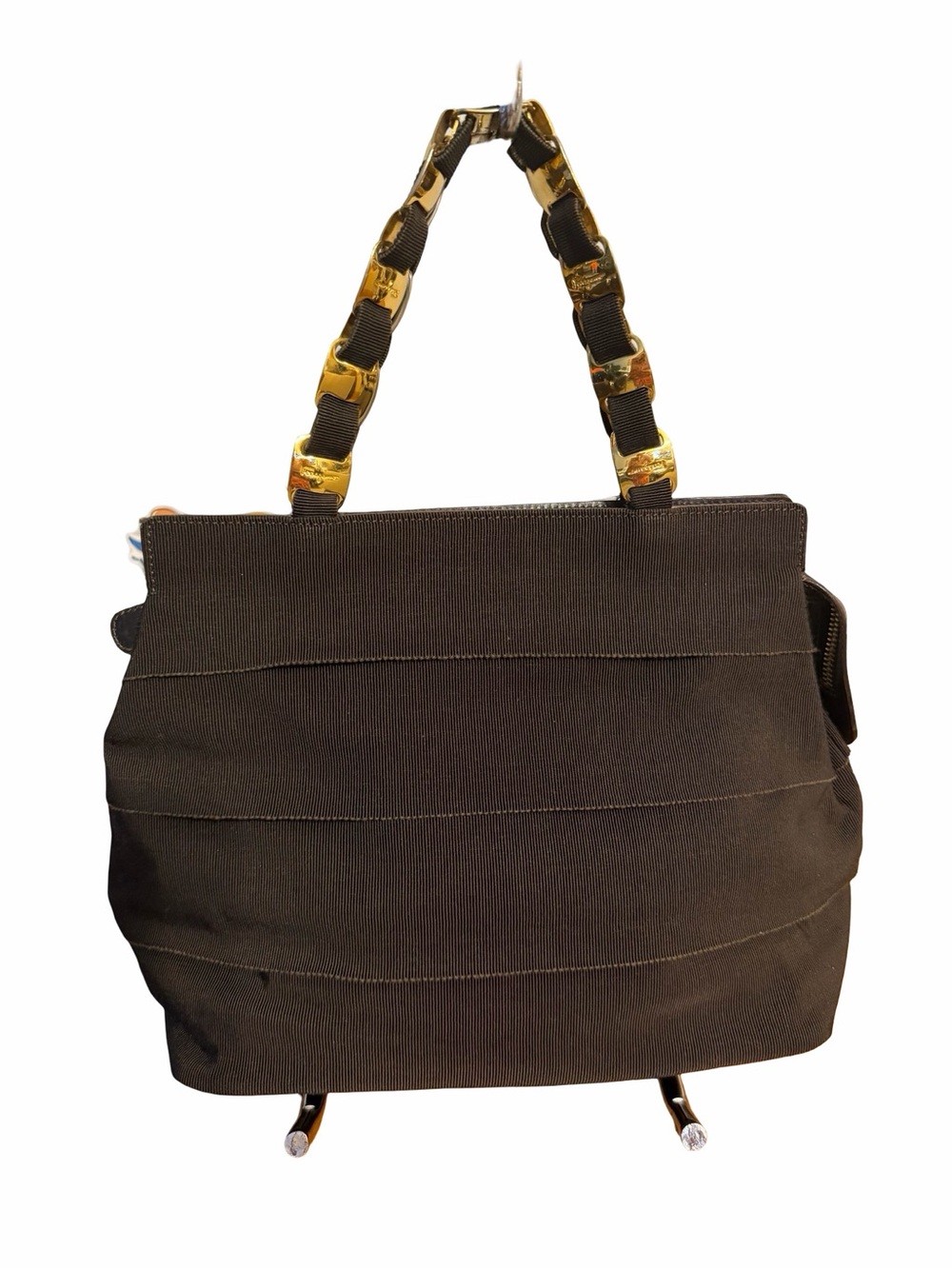 Salvatore Ferragamo Black Tote with Gold-Link Chain Handle